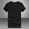 Hommes T-shirts Classique Hommes D'été Coton À Manches Courtes T-shirt Solide Blanc Noir Col En V Mince T-shirt Mâle Micro Stretch Tee Chemise Décontractée M-2XL