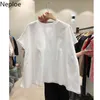 T-shirt da donna Neploe Solid T-shirt oversize Donna Moda coreana O Collo Manica corta Top donna Estate Allentato Casual Cotone Ladies Tees 230320