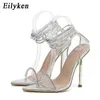 Sandales Elegant Stiletto Fashion Femmes Crystal PVC TOT Open TOE Transparent Cross Laceup Femme High Heels Chaussures 230320