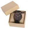 Relógios de pulso Ebony Wood Watch for Men Small Seconds de homens enfrentam o relógio de quartzo analógico masculino de alta qualidade de couro preto