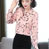 Kvinnors blusar 2023 Korean Style Women's Clothing Fashion All-Match Chiffon Shirt Bowknot V Neck Design Niche Ladies Plus Size Women