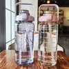 Water Bottles 2 Liter Water Bottle with Straw Female Girls Large Portable Travel Bottles Sports Fitness Cup Summer Cold Water with Time Scale 230320