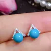 Stud Earrings Blue Turquoise Gemstone Women Silver Jewelry Round Natural Gem 925 Sterling Color Girl Party Gift