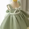 Girls green suspender dresses kids beaded ribbon Bows princess dress Ball Gown children's day party clothes Z0970