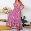 Sukienki swobodne damskie sukienka boho z krótkim rękawem v szyja kwiatowy nadruk etniczny vintage impreza maxi eleganckie vestidos panie letnie sundress