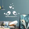 Väggklistermärken 3D akryl spegel klistermärke Alla hjärtans dag fågel kärlek hjärta självhäftande vardagsrum tv-bakgrund dekoration