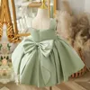 Girls green suspender dresses kids beaded ribbon Bows princess dress Ball Gown children's day party clothes Z0970
