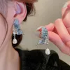 Dange oorbellen Koreaanse mode blauwe kristallen vlinder voor vrouwen meisjes elegante parel hanger Pendientes sieraden geschenken