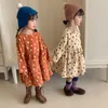 Flickans klänningar Autumn Winter Fashion Number Printed Corduroy Dresses Cute Baby Girls Warm Long Sleeve Princess Dress 230320