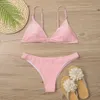 Bikinis set trikini sexig billig thong bikinis 2023 kvinnor triangel vadderad baddräkt solid brasiliansk badkläder kvinnlig baddräkt strandkläder p230316