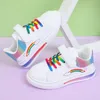 Baskets enfants mode arc-en-ciel coloré filles blanc chaussures décontractées en cuir Pu avec coussin d'air semelle crochet Autunm 230317