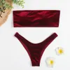 Women's Swimwear Velvet Thong Bikinis Women Brazilian Swimsuit Solid Sexy Bandeau Swimming Swimwear Female Beachwear Bathing Suit 230317