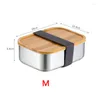 Dinnerware Sets Personalized Lunch Box 304 Stainless Steel Engraved Japanese Style Bento Bamboo Cover Wooden Lid Container Portable