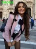 بدلات المرأة بليزرز T Moda Women Elegant Pink Pink Twhedted Blazer Blazer Long Sleeve Coats Coats Fashion Streetwear Tops 230320