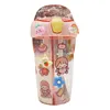 Water Bottles 430ml Cute Children Double Drinking Straw Portable Student Couple Plastic Cup Gift School Kids 230320