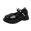 スニーカーUlknn Loveliness Childrens Leather Shoes Rubber Kids Soft Shoes Girls Flat with School Beading Bow Shoe Black230317