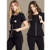 Pantalons deux pièces pour femmes, ensemble de gommage personnalisé pour femmes, haut et pantalon à fermeture éclair en métal, uniforme d'infirmière, vente en gros, 230320