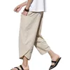 Pantaloni da uomo Summr stile cinese cotone lino Harem streetwear traspirante spiaggia maschile casual pantaloni al polpaccio 230317