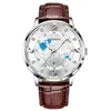 Наручные часы Binbond Explosion Benton, ультратонкие мужские водонепроницаемые часы с настоящим поясом, глобус, кварцевые часы с календарем, светящиеся ночью, 50 м