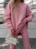 Kvinnor Tvådelade byxor Autumn Winter Solid Elastic midja Loungewear Outfit Women Oneck Hoodies Långärmad 2st 2st Matching Set Streetwear Drop 230320