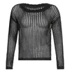 Camiseta feminina coldingan sweater de suéter branco casual hollow out fishnet verão smock solto smock longa manga y2k shirt women women harajuku 230317