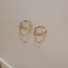 Hoop Earrings CMajor 9K Solid Gold Earring Retro Fashion Temperament Double Chain Tassel Elegant Minimal Simple Gift For Women