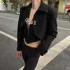 Trajes de mujer Blazers 2023 Primavera y otoño Moda callejera Manga corta Manga larga Un solo botón Traje pequeño Chaqueta de solapa suelta negra Cárdigan T