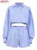 Fatos femininos Ootn Gingham Long Lantern Sleeve Feminino Conjunto Crop Top Camisa com Shorts de Cintura Alta Verão Duas Peças Conjunto Elegante Mulheres Ternos Curtos 230317