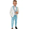 Handsome Boys 'Suits Kids Formal Wear Tuxedos för Wedding Peaked Lapel Boy Suits Pants Jacket Vest Fitted Evening Party Dinner Duits Anpassa