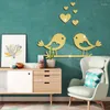 Wandstickers 3D Acryl Mirror Sticker Valentijnsdag Bird Love Heart Zelfklevende woonkamer TV Achtergrond Decoratie