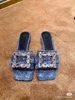 Designer Denim Flippers feminino Couro quadrado Couro plano Sapatos de conforto de verão plano Sapatos de caminhada 35-42