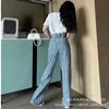 Women's Jeans Designer Vertical Stripe Flower Bud Pants High Waist Wide Leg Slim Ragged Straight Denim G63P