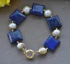 Pendant Necklaces Z12472 Set 20mm Blue Square Coin Lapis Lazuli Pearl Necklace Bracelet Earring