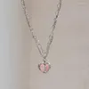 Pendant Necklaces Elegant Split Love Flashing Zircon Necklace For Women Sweet Pink Heart Choker Party Wearing Accessories Jewelry Gifts