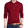 Mäns T-shirts Spring Men's Long Sleeve T-skjortor Halvknappar Stand Collar Cotton Pullovers Solid Casual Tops Comfy Korea Tide Slim Thin Tees P230317