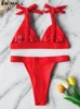 Kvinnors badkläder Sexig hög midja bikini Kvinnor Swimsuit Push Up badkläder Solid Halter Bikini Set Brasiliansk baddräkt Simning Wear Female 230317