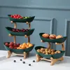 Dishes Plates 23 Tiers Plastic Fruit With Wood Holder Oval Serving Bowls for Party Food Server Display Stand Candy Dish Shelves 230320