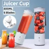 Fruktgrönsaksverktyg 400 ml USB Portable Juicer Mixer Electric Mini Blender Grönsaker Färska juicers Kök Matprocessor Fitness Travel 230320