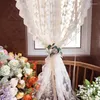 Curtain Short Kitchen French Window Treatment Tie Up Balloon Home Textile Sheer Panel Tulle Beige Embroidered Lace