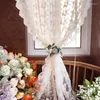 Rideau court cuisine fenêtre française traitement attacher ballon Textile de maison panneau transparent Tulle Beige dentelle brodée