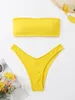 Women's Swimwear Velvet Thong Bikinis Women Brazilian Swimsuit Solid Sexy Bandeau Swimming Swimwear Female Beachwear Bathing Suit 230317