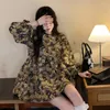 Casual Dresses 2023 Autumn Cartoon Vestidos Print Puff Sleeve Japan Style Kawaii Robe Femme Vintage Ins High Waist Women