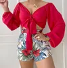 Women's Tracksuits Cotton Linen Women Shorts Set 2023 Summer V-neck Lace Up Cardigan High Waist Short Sets Ladies Sexy Home SuitWomen's