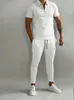 Męskie dresy stały kolorowy garnitur męski Summer Casual Short Sleeve Polo Shirt Calf Pants for Men Streetwear Męski zestaw dresowy 230320