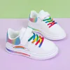 Sneakers dla dzieci Modna Rainbow Kolorowe dziewczyny Białe buty swobodne pu skóra z poduszką powietrzną Sole Hookloop Autunm 230317