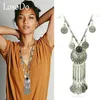 Pendant Necklaces LosoDo Bohemian Retro Ethnic Style Geometric Long Fringed Money Coin Sweater Chain All-match Necklace Clothing Accessories