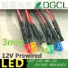 Green 575NM Diffused 3mm Dip Led Pre Wired DC12V/24V 20mm Cable Prewired Leds