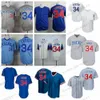 Hommes 34 Jon Lester Baseball Jerseys Vintage Stitched Jersey Gris Bleu Noir Chemises