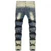 Męskie dżinsy Slim dżinsy rozciągają wysokiej jakości malarstwo vintage w trudnej sytuacji dżinsowej bawełniane spodnie Ruched Designer na 230320