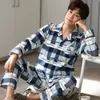 Menas de dormir do sono para o sono Autumn Paijama Setes Terne Twitt Cotton Casual Sleeve Sleeve Sleepwear Plaid Home Wear Plus Size Pijamas confortáveis ​​para homens 230320